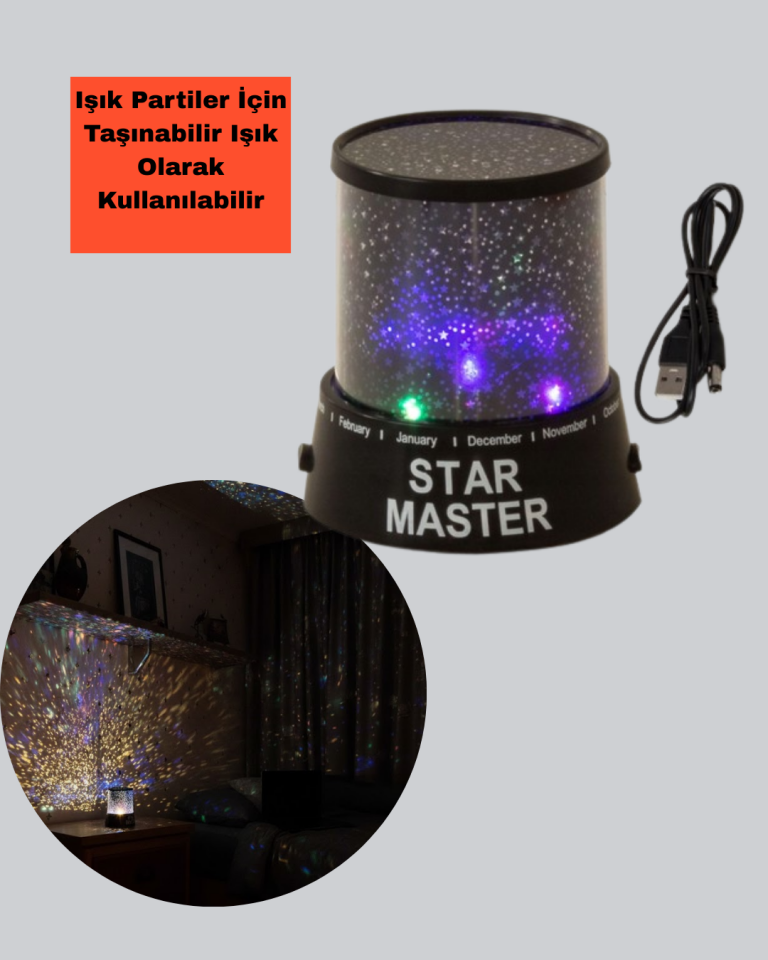 YamanHobi Galaxy Efektli LED Yıldız Projektör Renk Değiştiren Gece Lambası