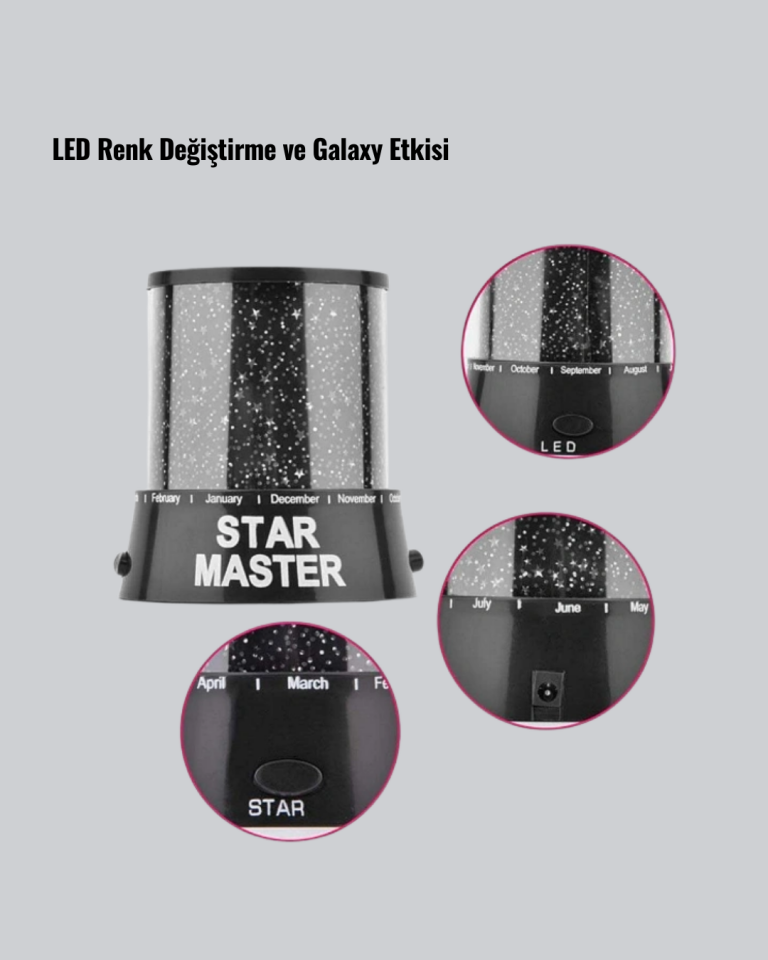 YamanHobi Galaxy Efektli LED Yıldız Projektör Renk Değiştiren Gece Lambası