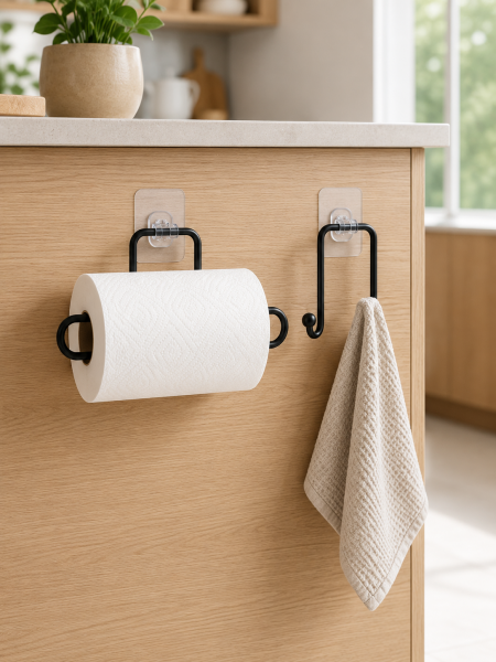 2’li Yapışkanlı Banyo Düzenleme Seti Rulo Kağıt Tutucu ve Havlu Askılığı - Lisinya