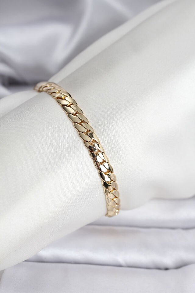 14K Gold Renk Kaplama Ezme Zincir Model Kadın Bileklik - Lisinya
