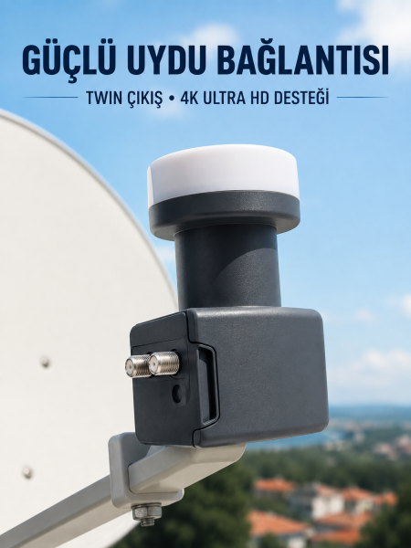 4K Ultra HD Twin LNB Çift Uydu Çıkışlı Ku Band Çanak Anten LNB 0.1 dB - Lisinya