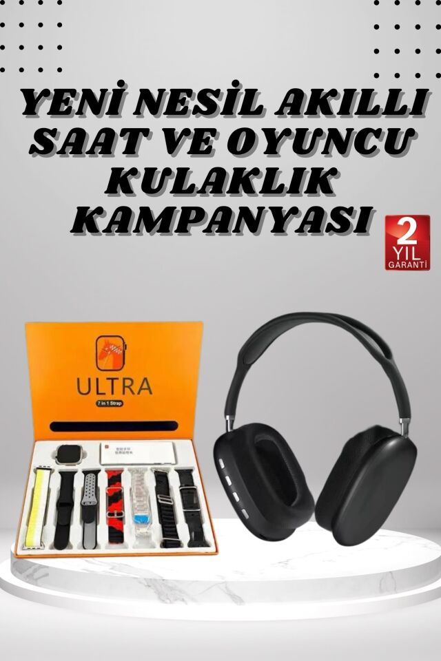Kulak Üstü Kulaklık Pro9 ve Yeni Nesil Akıllı Saat Android ve İOS Uyumlu ANC Özelliği - Lisinya