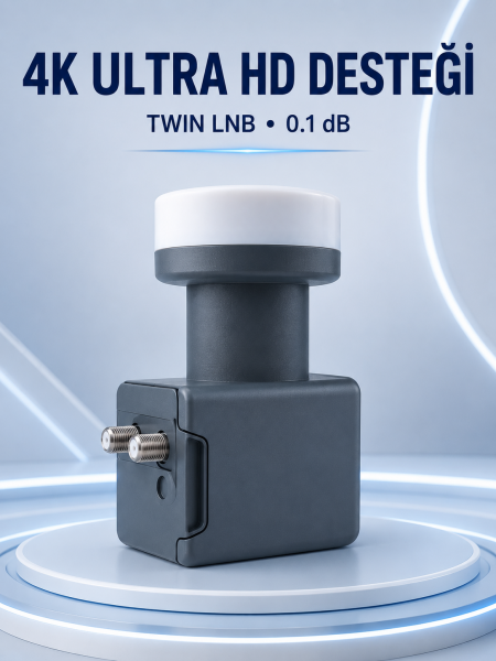 Uydu Anten LNB Twin Çıkışlı 0.1 dB Ku Band 4K Ultra HD Uyumlu - Lisinya