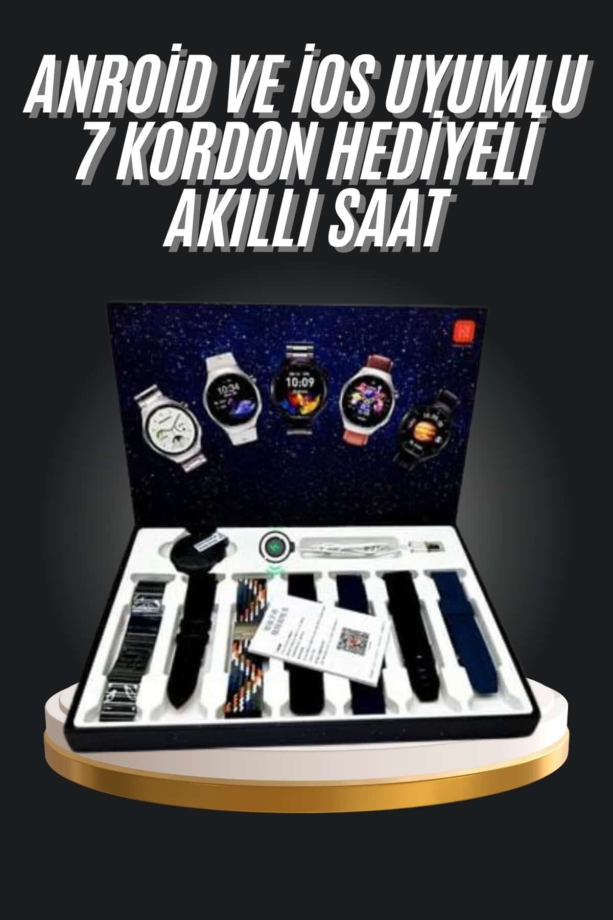 7 Kordonlu Akıllı Saat Siyah Kasa Dokunmatik Ekran Uyku ve Sağlık Takibi - Lisinya