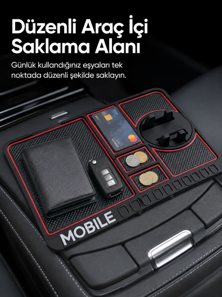 Telefon Standlı Araç İçi Organizer Kaydırmaz Silikon Konsol Düzenleyici Mat - Lisinya
