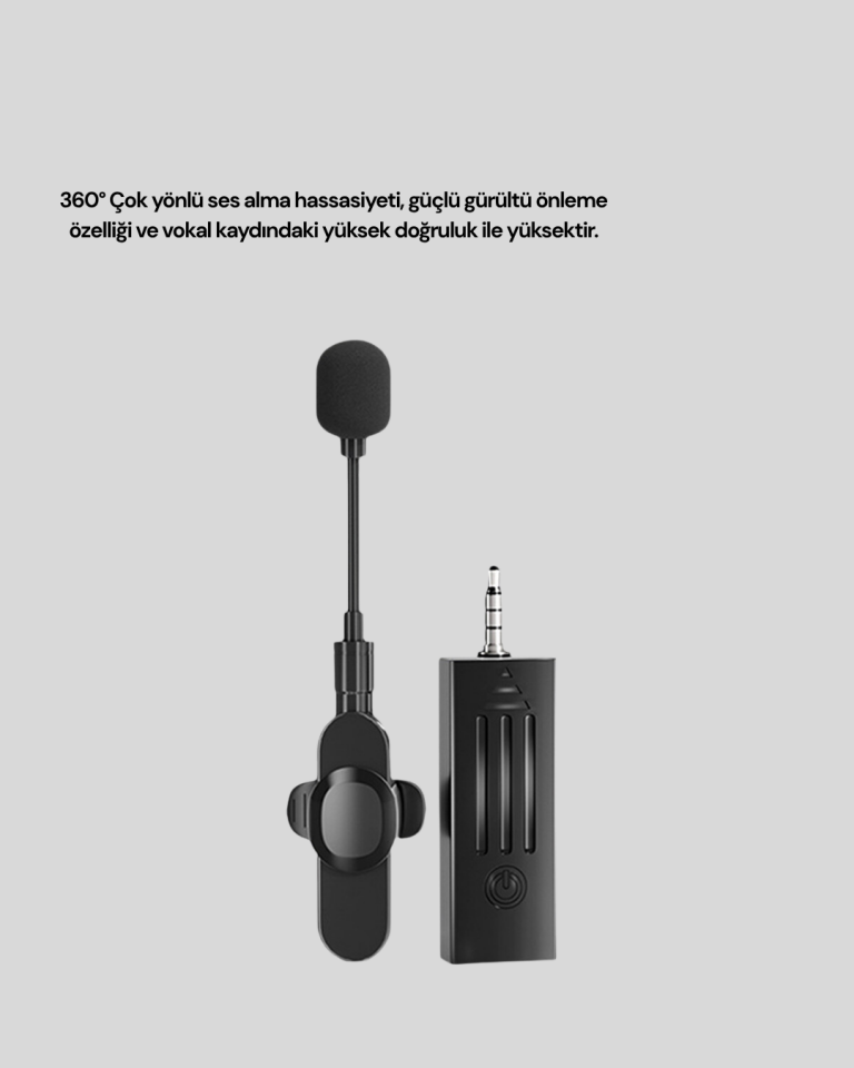 Bluetooth 5.2 Kablosuz Mikrofon – 360° Ses Algılama, Gürültü Engelleme, 4 Saat Çalışma - Lisinya