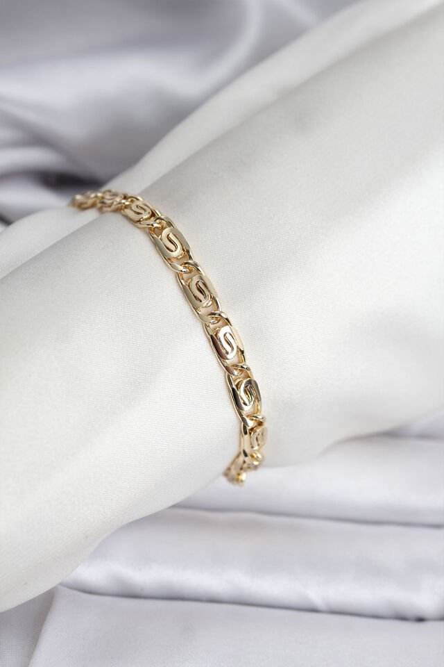 14K Gold Renk Kaplama Zincir Model CM Kadın Bileklik - Lisinya