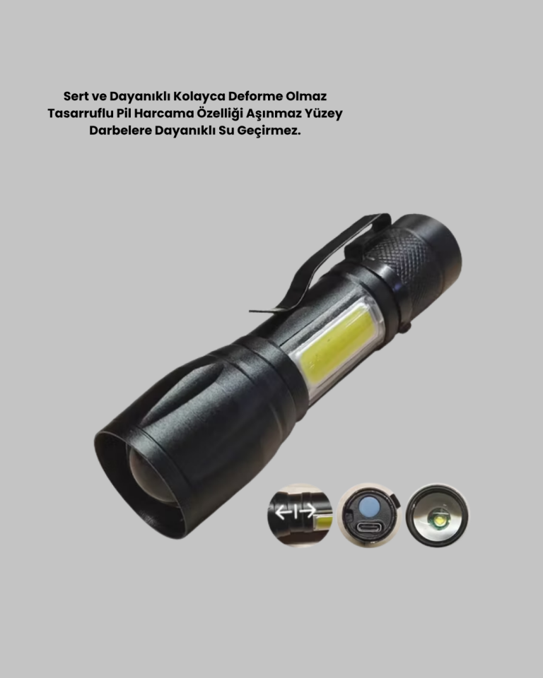 Profesyonel 4 Modlu Şarjlı El Feneri | 1300 mAh Batarya | Cree LED Teknolojisi - Lisinya