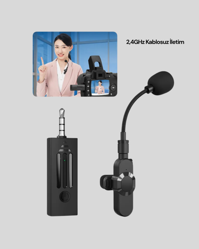Kablosuz 2.4 GHz Yaka Mikrofonu – 60 m Menzilli, Gürültü Azaltıcı, Şarjlı ve Taşınabilir - Lisinya