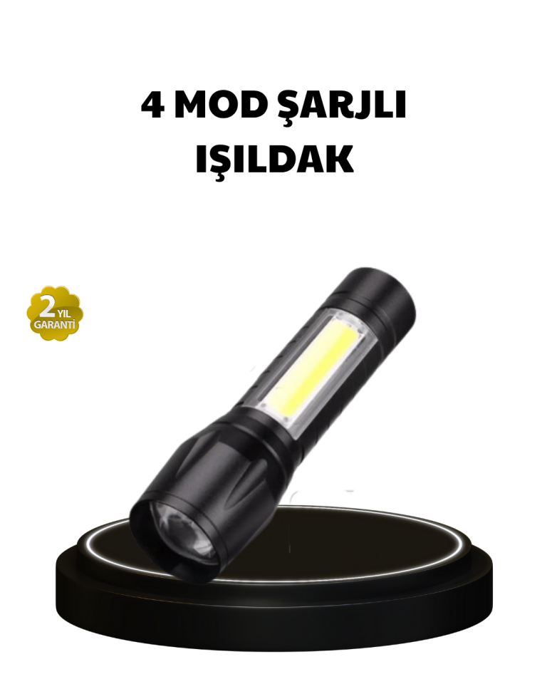 4 Mod Şarjlı Işıldak | Ultra Güçlü Cree LED | Su Geçirmez Alüminyum Gövde - Lisinya