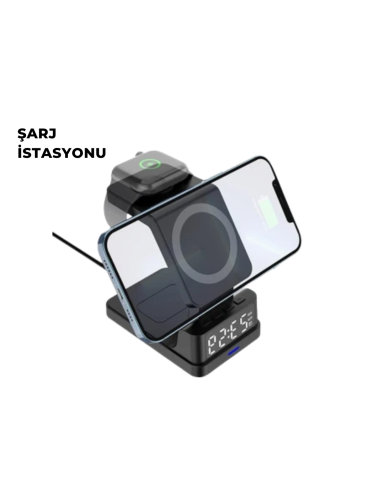 Kablosuz Şarj İstasyonu ve Dijital Saat – Apple Uyumlu, 3 Kademeli Işık Ayarı - Lisinya