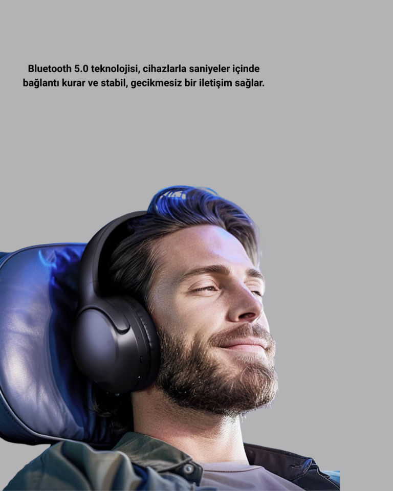 Bluetooth 5.0 Siyah Kablosuz Kulaklık 18 Saat Batarya Katlanabilir Tasarım - Lisinya