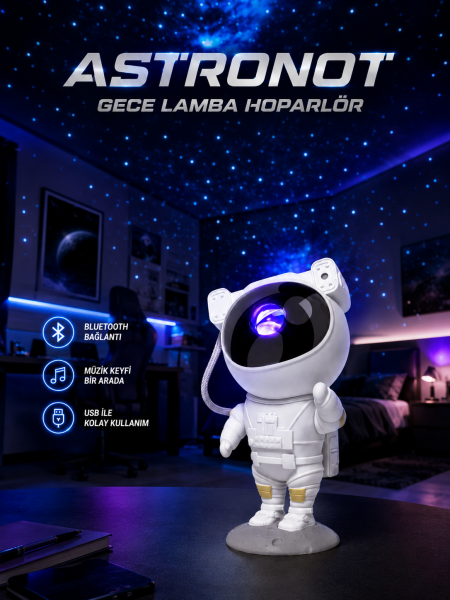 Projeksiyon Astronot Lamba Speaker Sevimli Astronot Bluetooth Hoparlör Yeni Nesil - Lisinya