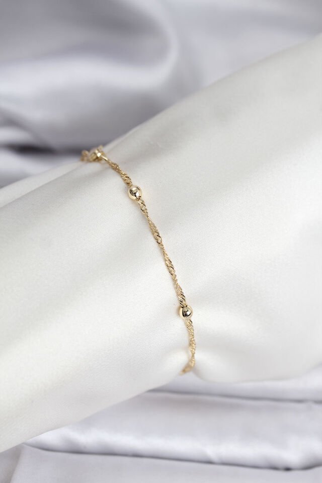 14K Gold Renk Kaplama Topçuklu Model CM Kadın Bileklik - Lisinya