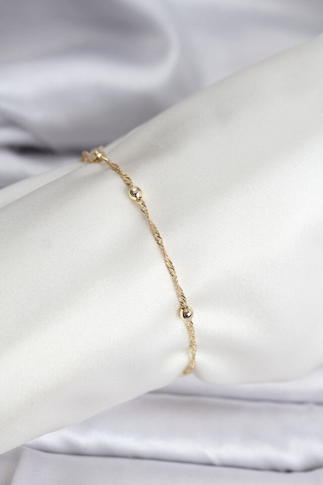 14K Gold Renk Kaplama Topçuklu Model CM Kadın Bileklik - Lisinya