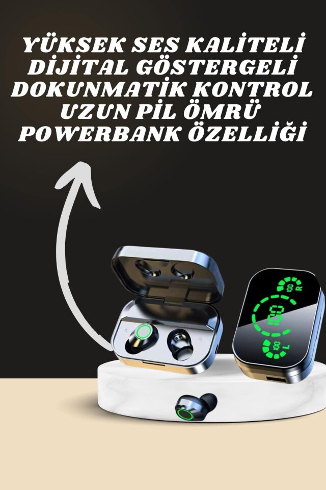 7 Kordonlu Akıllı Saat Ve Aynalı Bluetooth Kulaklık Powerbank Dijital Göstergeli - Lisinya