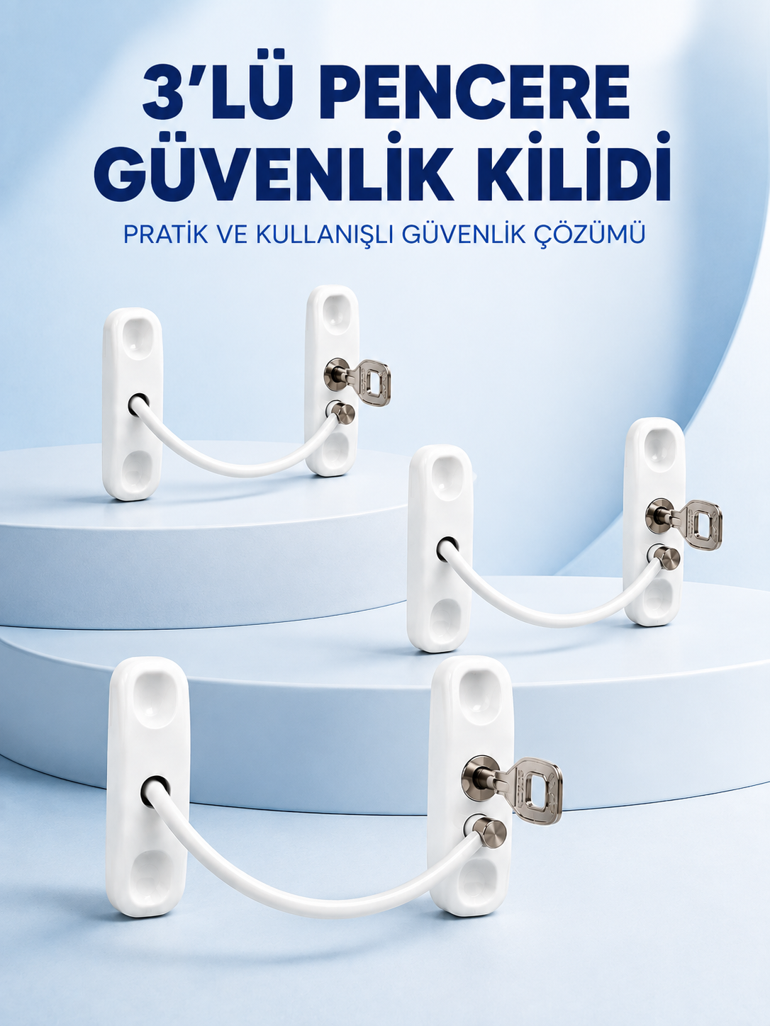 3 Adet Pencere Güvenlik Kilidi Esnek Bağlantılı Anahtarlı Koruma Seti - Lisinya