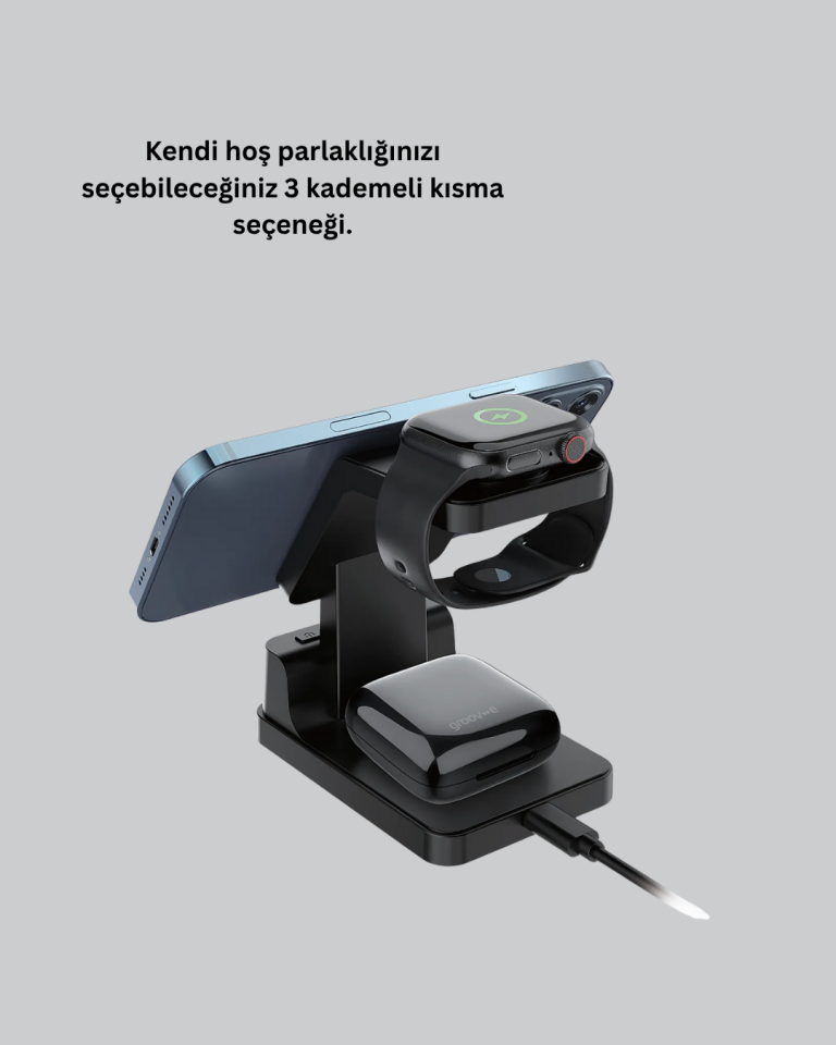 Kablosuz Şarj Cihazı ve Dijital Saat – 4’ü 1 Arada Hızlı Şarj, Apple Uyumlu, LED Işıklı Tasarım - Lisinya