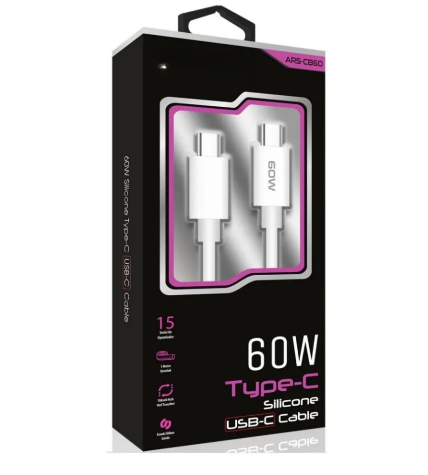 60W USB-C Type-C Silikon Şarj Kablosu Hızlı Şarj, Dayanıklı ve Esnek Tasarım, Tüm USB-C Cihazlarla Uyumlu ( Lisinya )