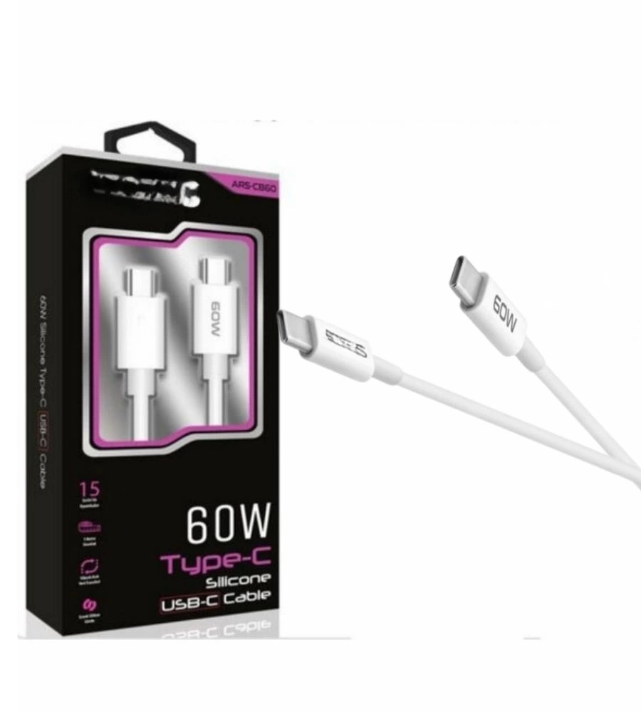 60W USB-C Type-C Silikon Şarj Kablosu Hızlı Şarj, Dayanıklı ve Esnek Tasarım, Tüm USB-C Cihazlarla Uyumlu ( Lisinya )