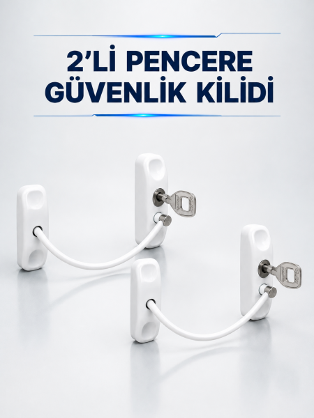 Anahtarlı Pencere Güvenlik Aparatı Beyaz Kablolu Açılma Sınırlayıcı 2’li Set - Lisinya