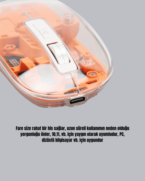 Sessiz ve Ergonomik Kablosuz Fare - 30 Gün Kullanım, 2 Modlu Bağlantı