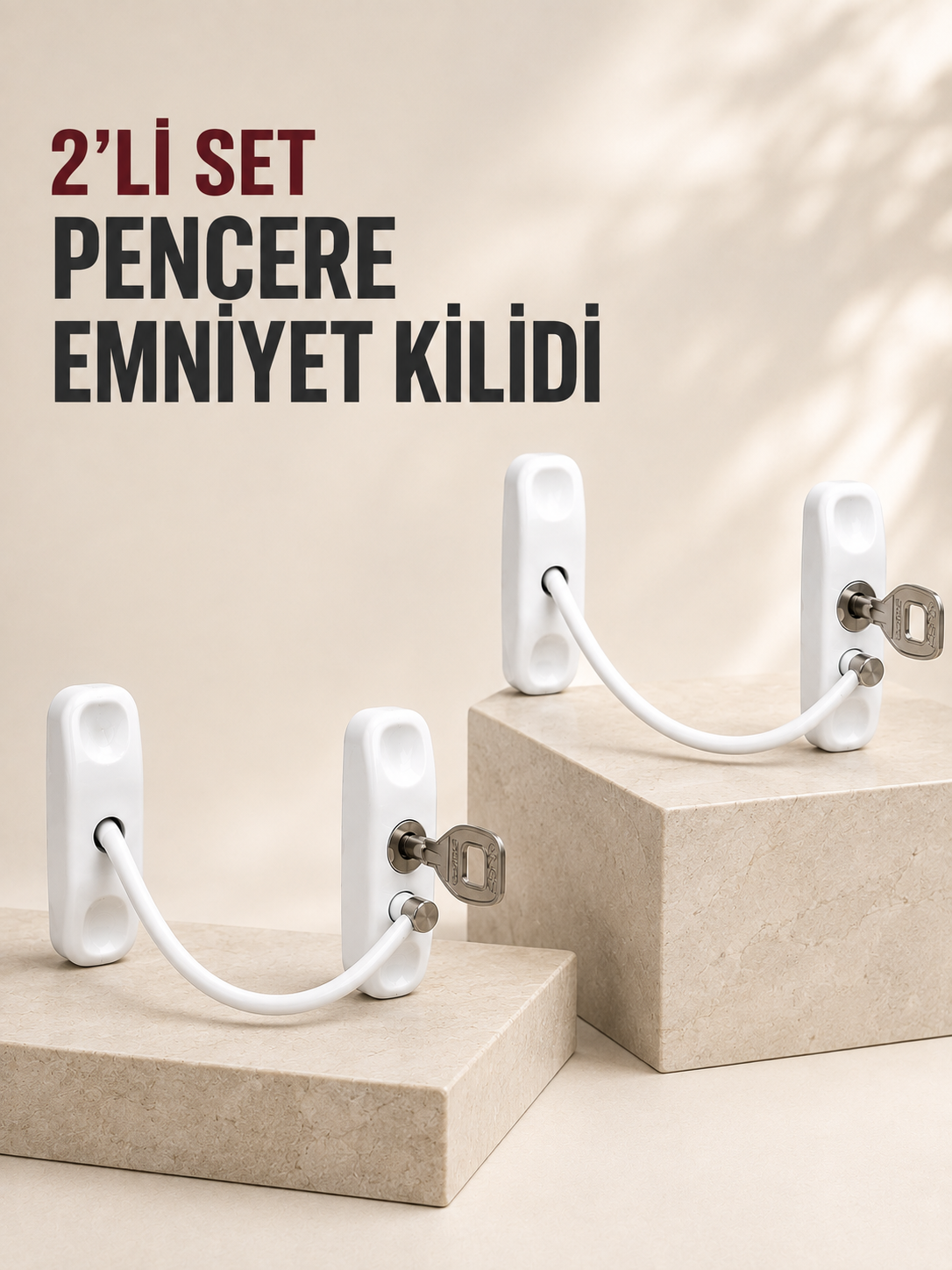 2’li Set Pencere Güvenlik Kilidi Anahtarlı Kablolu Çocuk Emniyet Kilidi Beyaz - Lisinya