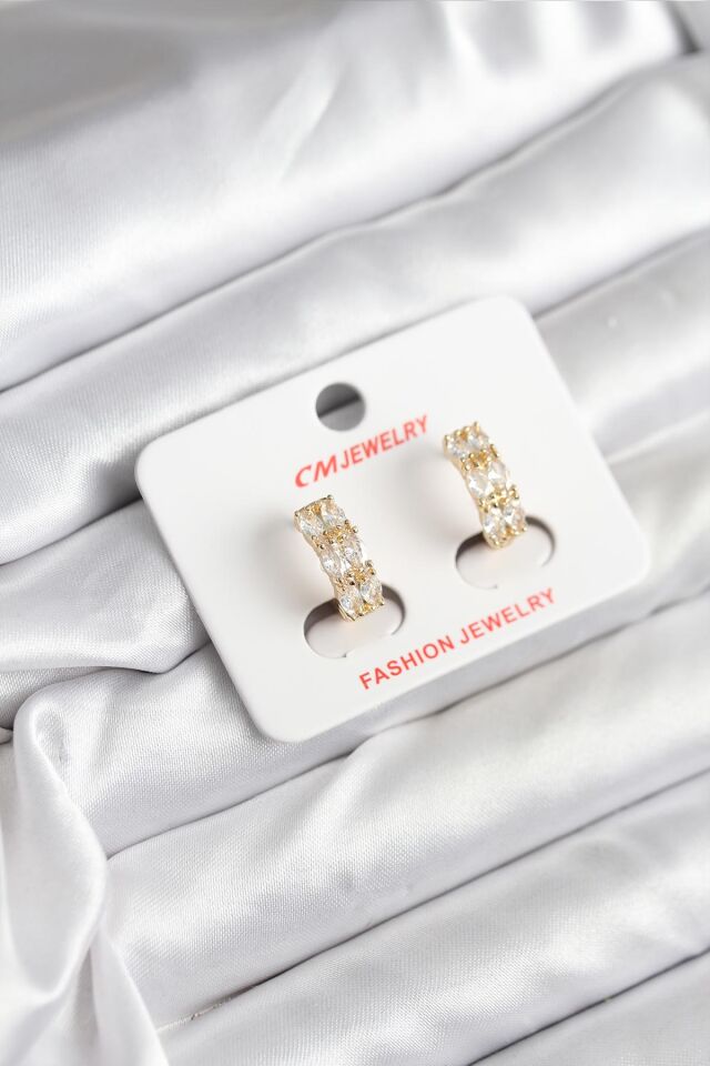14K Gold Renk Kaplama Zirkon Taşlı CM Kadın Küpe - Lisinya