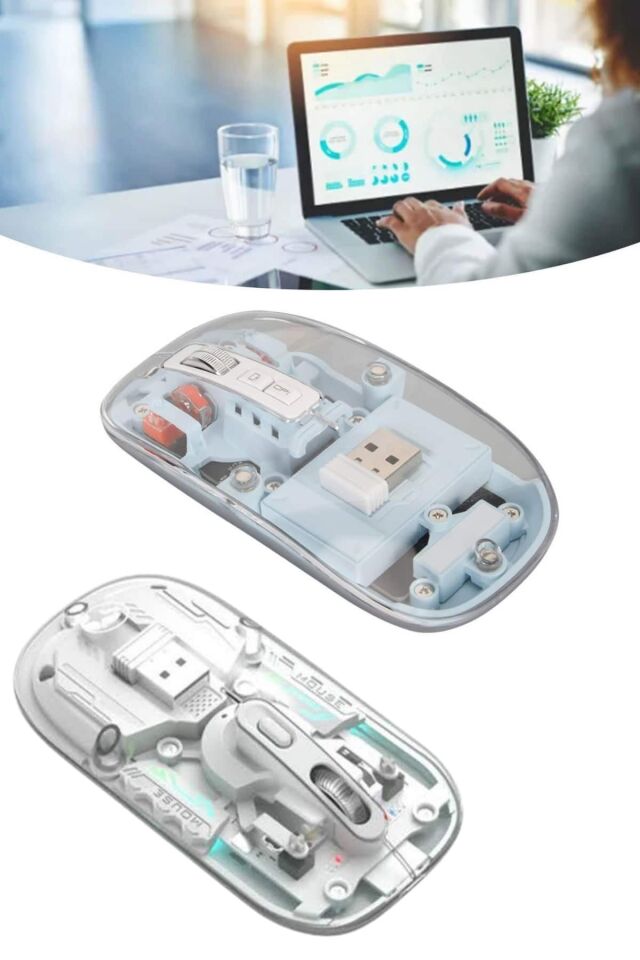 Sessiz Tıklama Çift Modlu Bluetooth Ve Alıcı Şeffaf Mouse Fare - Lisinya