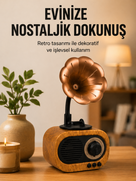 Retro Tasarımlı Mini Bluetooth Hoparlör ve FM Radyo Çoklu Medya Yeni Nesil - Lisinya