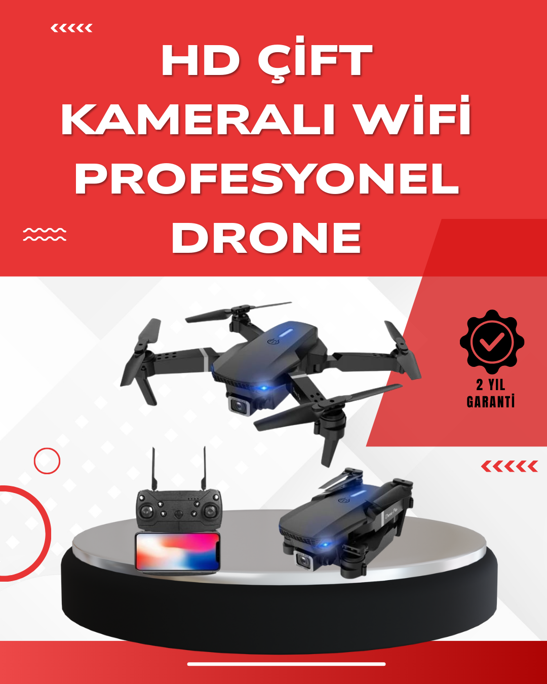 2.4G 4CH Katlanabilir Drone 100 Metre Uçuş Mesafeli - Lisinya