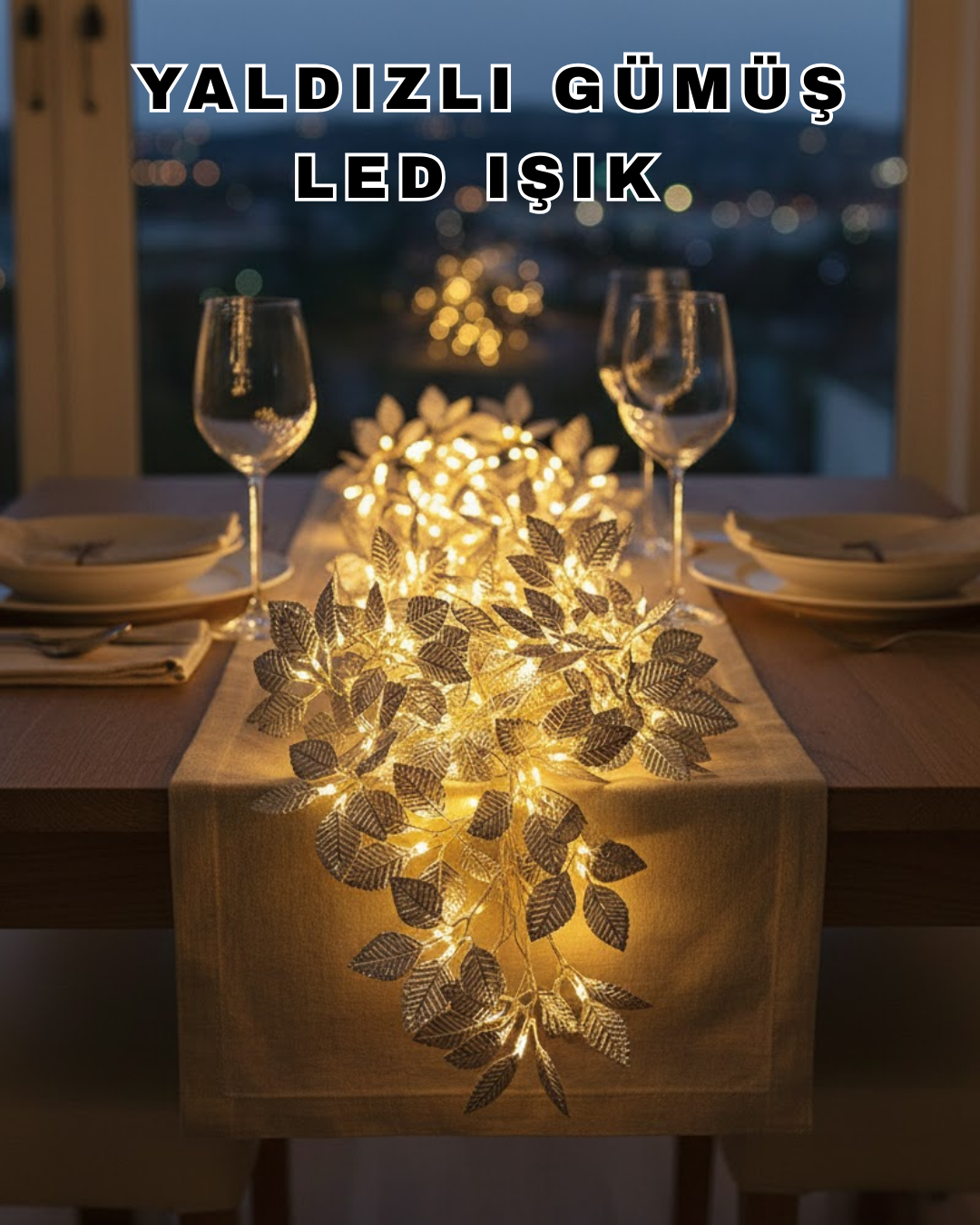 Yaprak Şekilli Gümüş LED Işık Pilli Dekoratif Aydınlatma - Lisinya