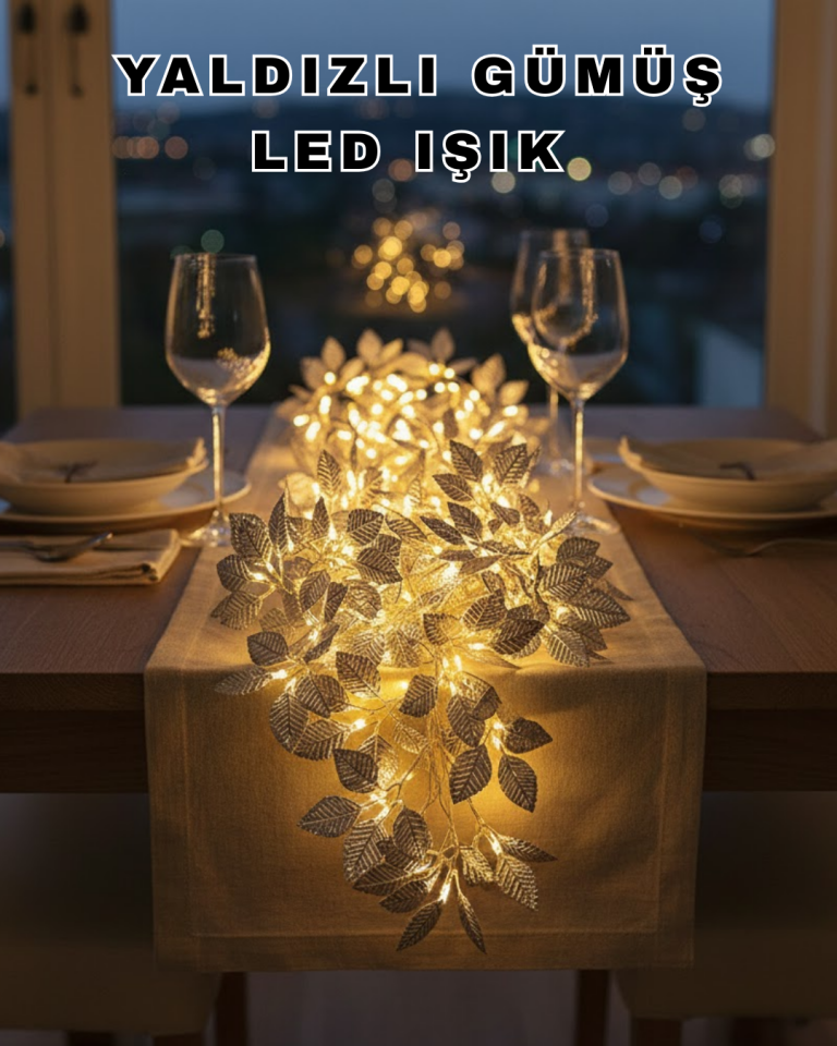 Yaprak Şekilli Gümüş LED Işık Pilli Dekoratif Aydınlatma - Lisinya