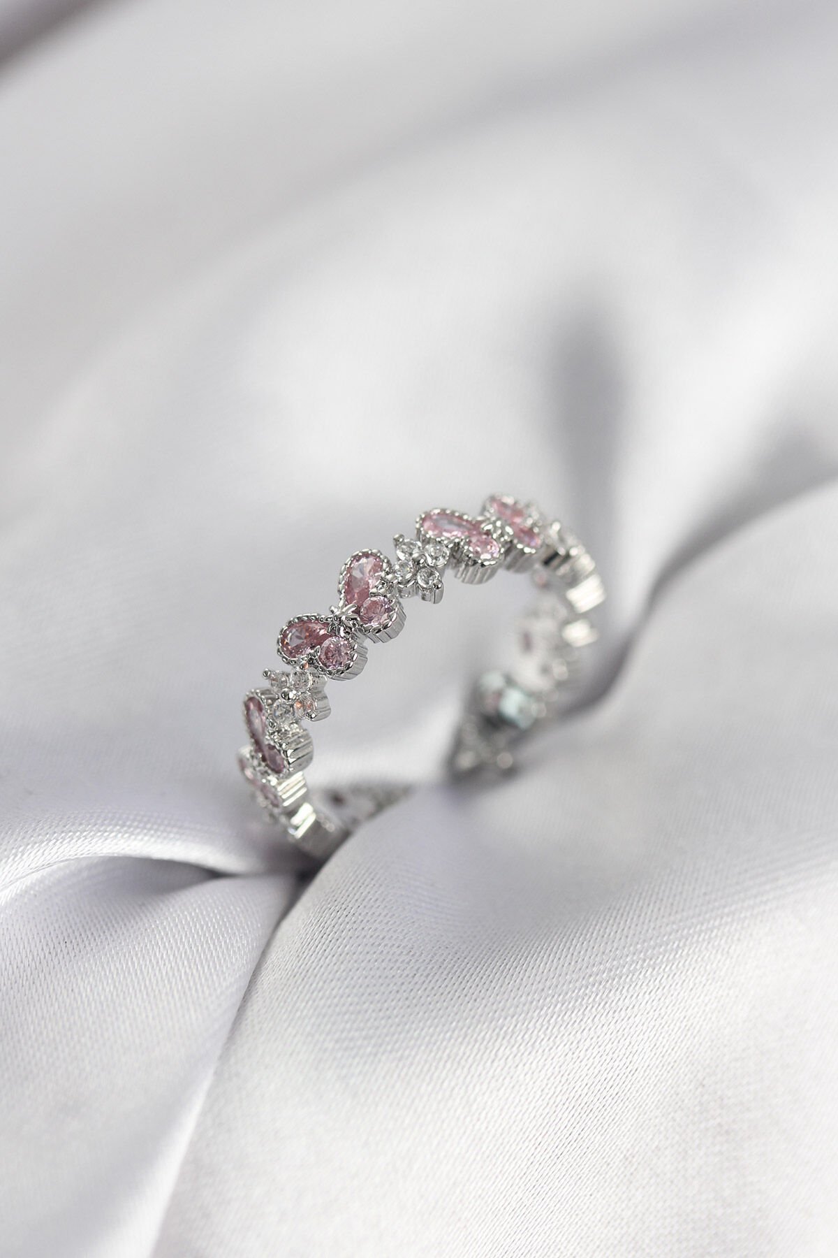 Pembe Zirkon Taşlı Kelebek Model Kadın Yüzük - Lisinya