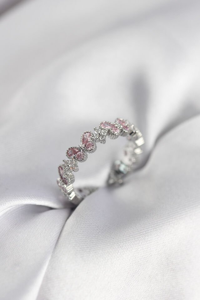 Pembe Zirkon Taşlı Kelebek Model Kadın Yüzük - Lisinya