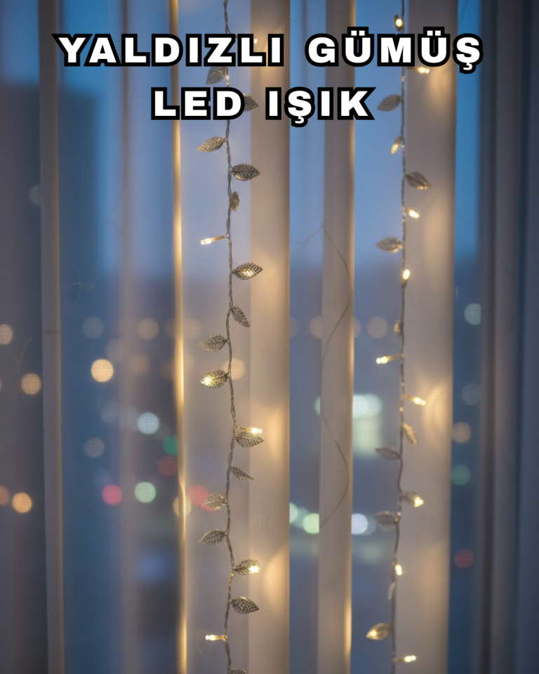 Gümüş Yaprak Tasarımlı LED Işık Pilli Ev ve Vitrin Dekoru - Lisinya