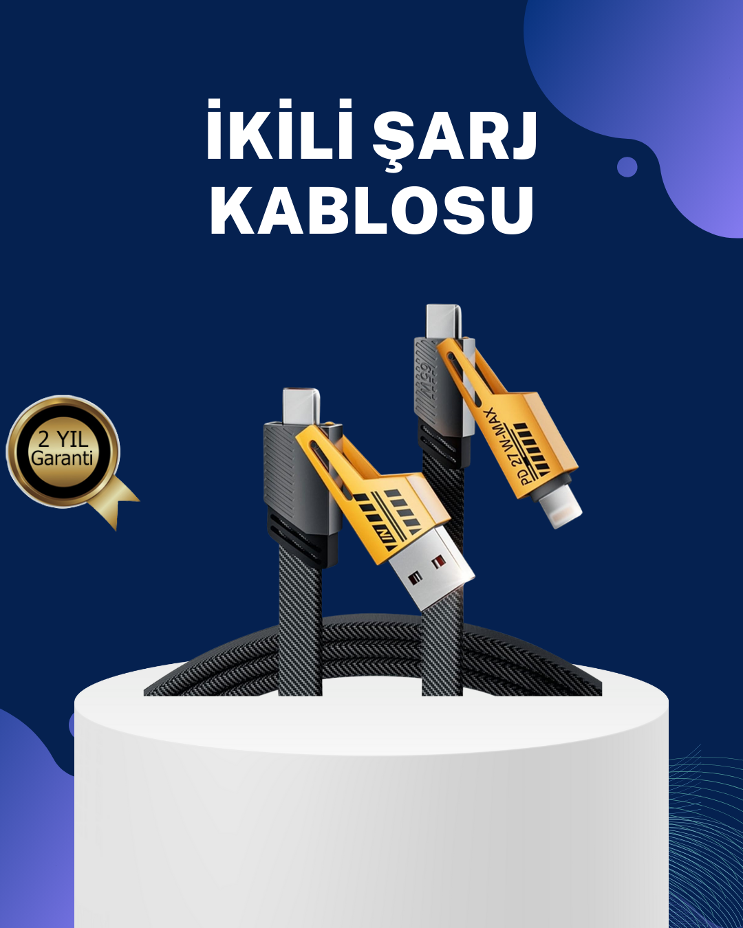 Örgülü Tasarım 4’ü 1 Arada USB-C Lightning Hızlı Şarj Kablosu - Lisinya