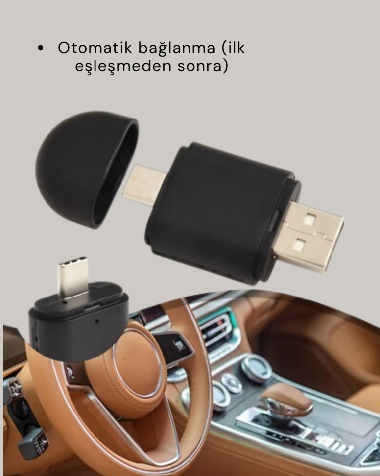 Kablosuz CarPlay ve Android Auto Adaptörü – USB-A & Type-C Girişli Akıllı Dönüştürücü - Lisinya