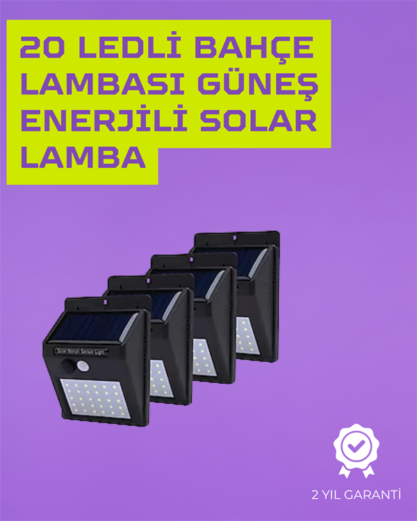YamanHobi 20 LED Solar Hareket Sensörlü Duvar Lambası IP65