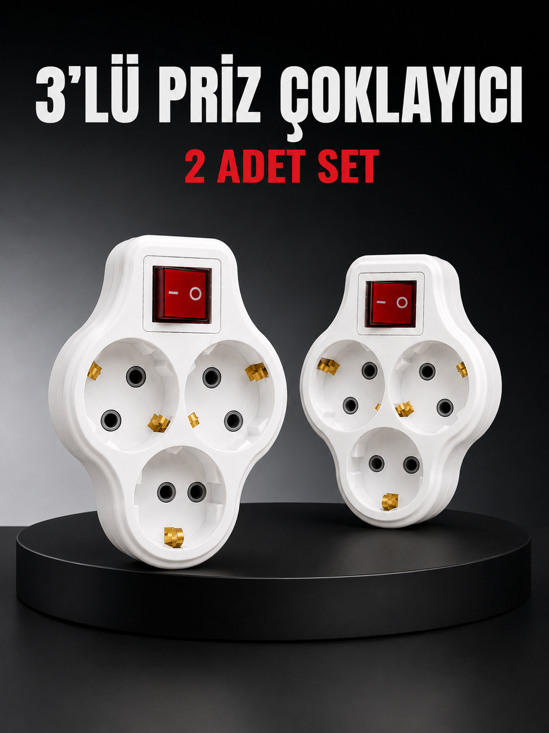 3’lü Priz Çoklayıcı 2 Adet Set Anahtarlı Kablosuz Duvar Tipi Priz Çoğaltıcı - Lisinya