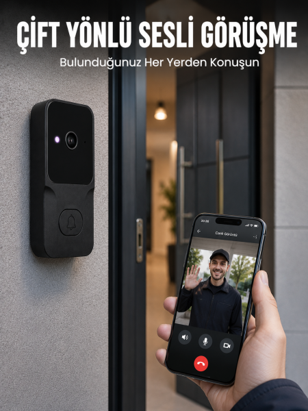Kablosuz Akıllı Kapı Zili Gece Görüşlü Wi-Fi Güvenlik Kameralı Kapı Zili - Lisinya