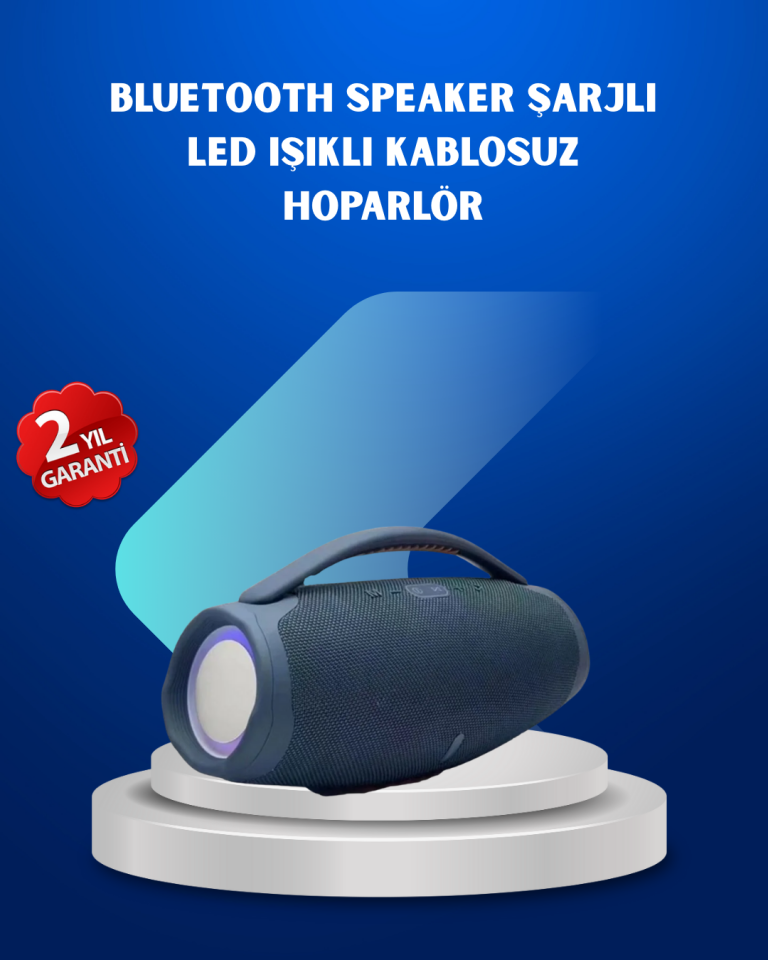 YamanHobi IPX5 Suya Dayanıklı LED Işıklı Bluetooth Hoparlör Mavi