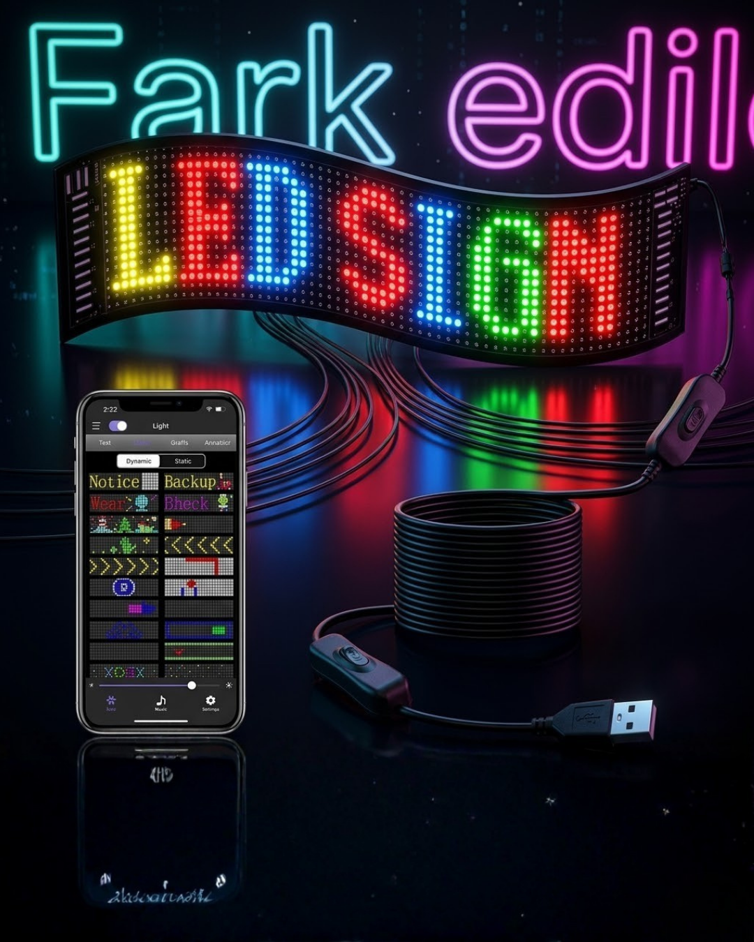 RGB LED Matrix Panel 60 cm 16x96 Piksel Kayan Yazı ve Animasyon Destekli - Lisinya