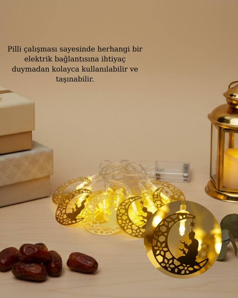 Secde Eden Adam Figürlü Ay Tasarımlı Ramazan LED Işık - Lisinya
