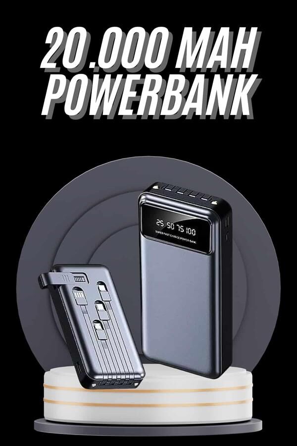 Hızlı Şarj Özellikli 20.000 Mah Dijital Göstergeli USB Girişli Android ve İOS Uyumlu Powerbank - Lisinya