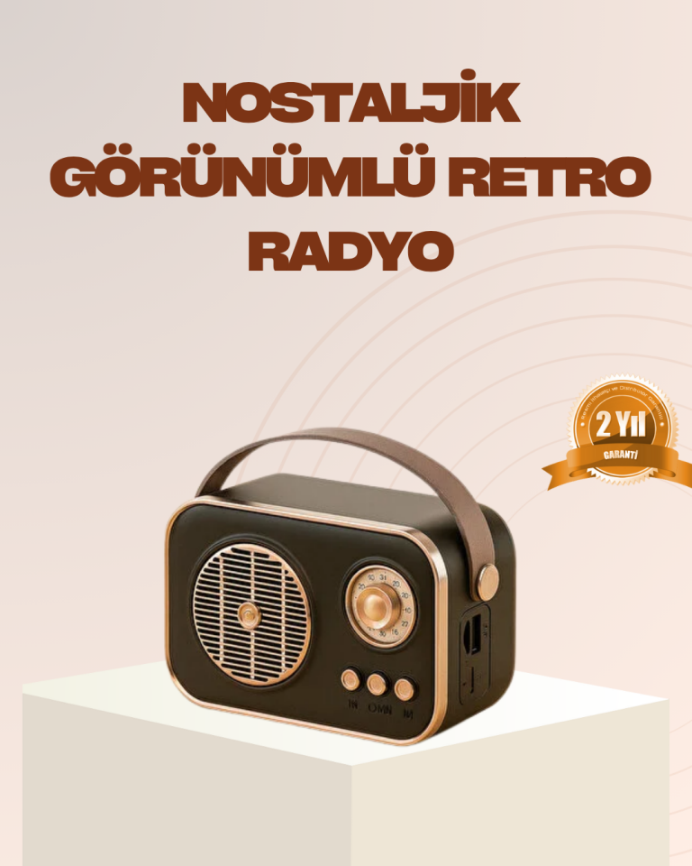 YamanHobi Retro Bluetooth Radyo USB TF Kartlı FM Radyolu Kahverengi