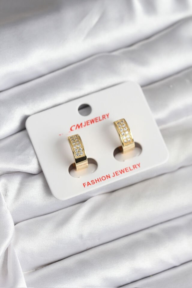 14K Gold Renk Kaplama Zirkon Taşlı Halka CM Kadın Küpe - Lisinya