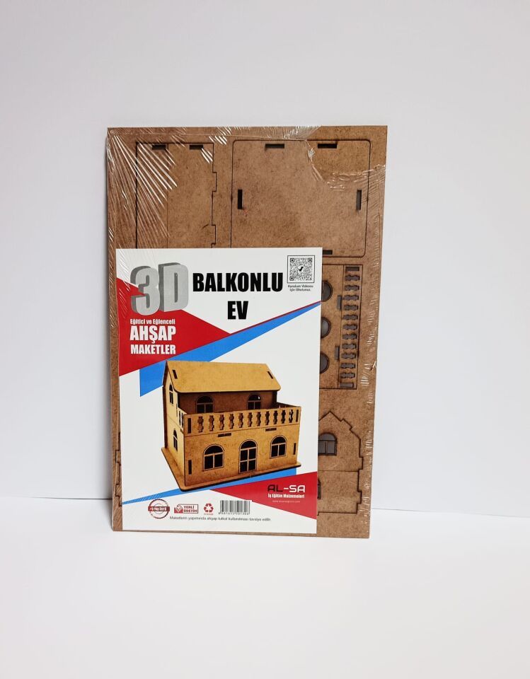3D Ahşap Maket Balkonlu Ev