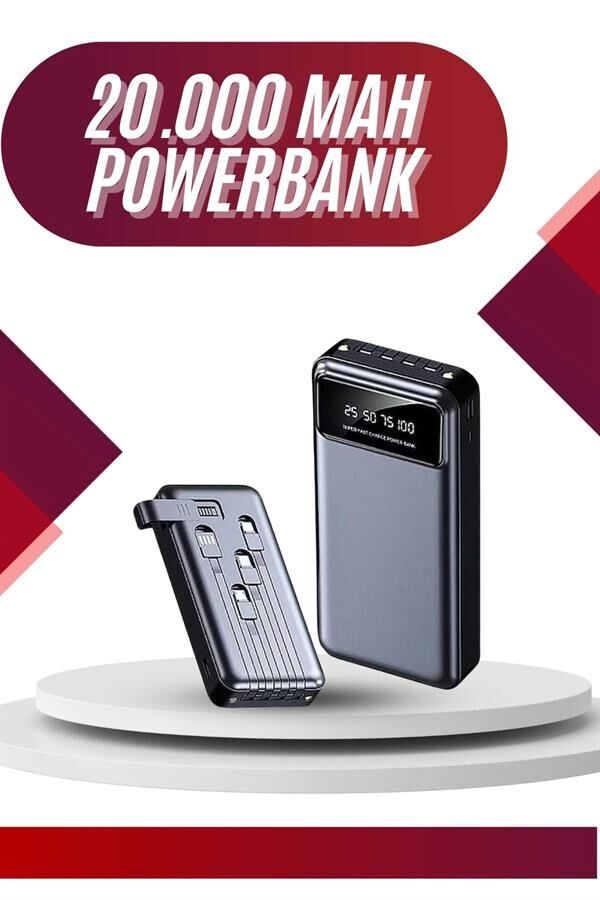 YamanHobi 20000 mAh Powerbank 4 Çıkışlı LED Göstergeli Hızlı Şarjlı Beyaz