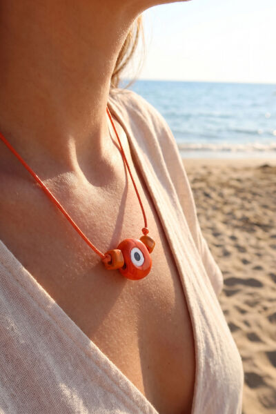 Handmade Bohem Turuncu Nazar Kolye - Lisinya
